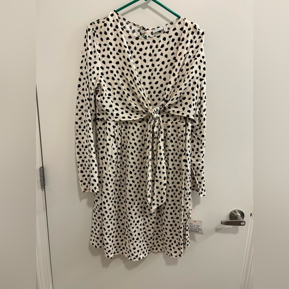 ASOS Dresses & Skirts - NWT ASOS Cream and Black Polka Dot Long Sleeve Dress Tie in Front
